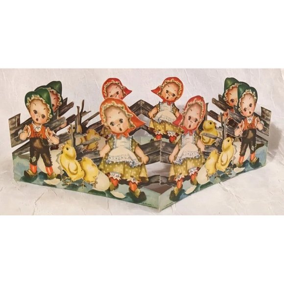 Norway Die Cut Fold Out Table Decor Kids Chicken Paper Dolls Baby Easter Elf Vtg - Picture 14 of 16